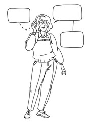 Woman making a phone call (raster lineart)