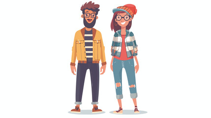 Funny hipster man and woman wearing stylish fancy clo