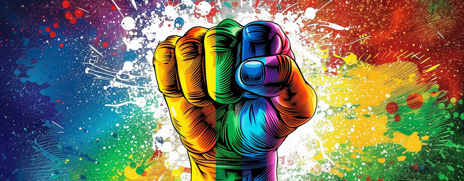 Pride fist lgbt gay rainbow hand lgbtq flag day fight. Fist pride lgbt color power poster protest homosexual background human diversity month solidarity woman gender international symbol.
