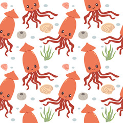 Cute seamless squid pattern design for decorating, backdrop, fabric, wallpaper and etc.