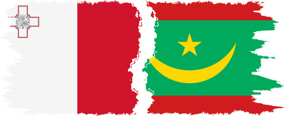 Mauritania and Malta grunge flags connection vector