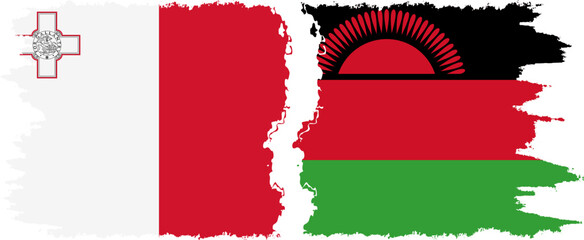 Malawi and Malta grunge flags connection vector