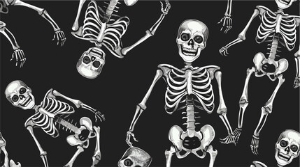 Monochrome seamless pattern with realistic skeletons