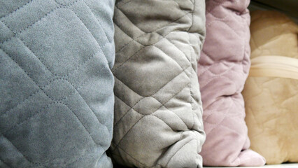 Close-up of many colored soft pillows