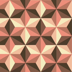 seamless geometric pattern. 3D squares geometric pattern. A picture A picture vector of brown triangles and squares in gradients assembled into a flower pattern, a 3D box pattern, and a star shape.