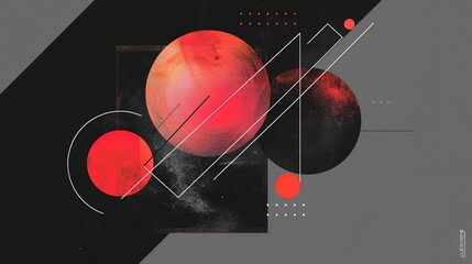 Obraz premium creative red black geometric shape triangle circle and line with print grungy texture, minimal modern trend design elements color on black abstract background, banner , flyers design, Generative Ai