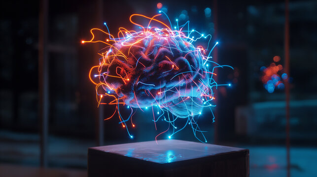 Brain circuitry illuminated by beams of light, highlighting the potential of optogenetics to manipulate neural activity