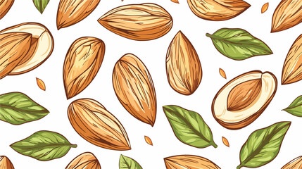 Nut seamless on white background. Hand drawn colorful