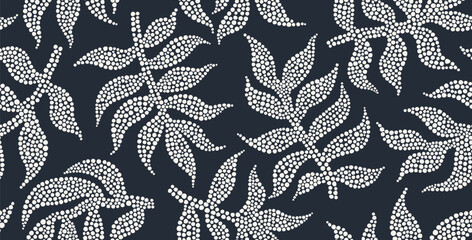 Tropical abstract leaves seamless pattern with dot flat style.  