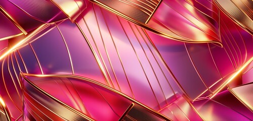 Abstract background, Modern and stylish abstract design poster with golden lines and pink, purple and burgundy geometric pattern.,