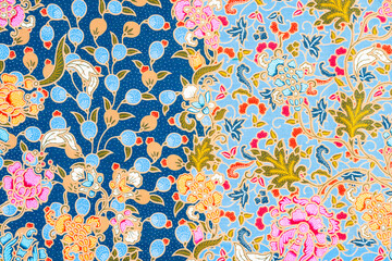 Detailed flower pattern of Indonesian batik cloth textile.