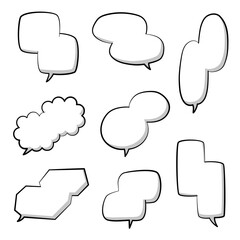 collection set of black and white speech bubble balloon, think speak talk text box banner, flat design vector illustration