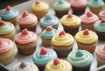 Close up on a delicious cupcakes, Birthday cupcake in different colors