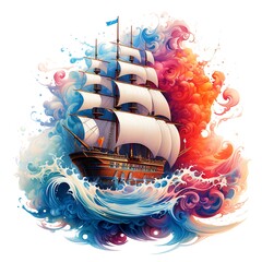 Tropical island with palm trees on watercolor background. Vector illustration.