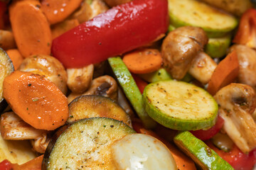 Full background of roasted colorful autumn vegetables