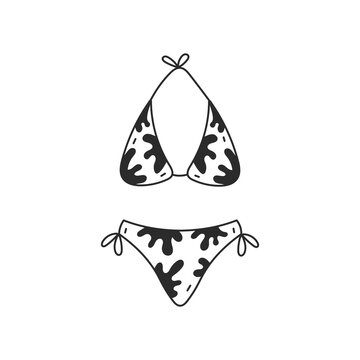 recommend clip art: Bikini swimsuit doodle vector illustration. Hand drawn line beach swimwear clothing accessory for woman sunbath and swimming