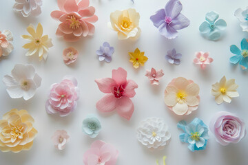 Colorful Paper Flowers Isolated on White Background for Floral Decor and Crafts