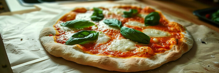 Fresh Homemade Margherita Pizza with Basil and Melted Cheese