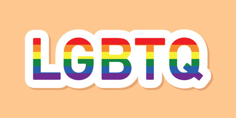 LGBTQ letters in Pride Flag colors, Gay community, pride month, rainbow colors text vector sticker