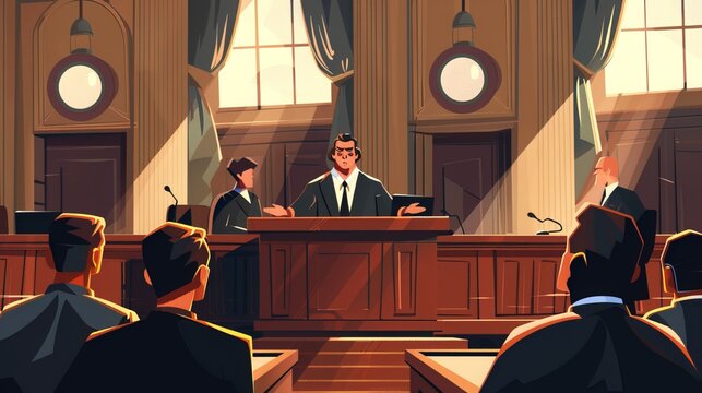 Lawyer in the Courtroom: In the courtroom, a lawyer passionately presents their case, arguing before the judge and jury to defend their client's rights