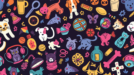 Pets accessories seamless pattern. Dogs and cats toys