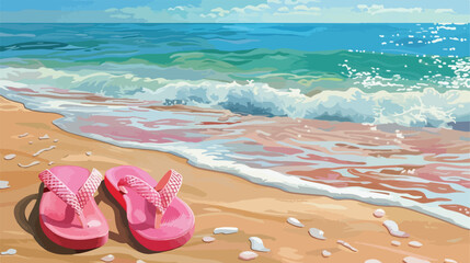 Pink flip-flops on sea shore Vector style vector desi