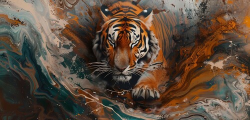 Abstract background, painting of a tiger on the wall,