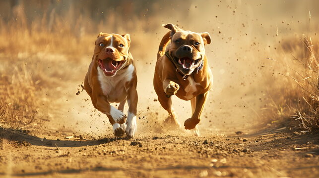 Bulldoggen rennen um die Wette / Wettrennen der Hunde / Tier Wallpaper / Hunde Poster / Ai-Ki generiert