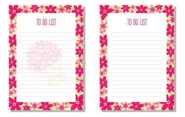Set planner, to do list, organizer with flowers, leaves, bouquet.