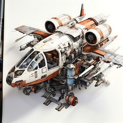 space ship on a white background. 3d render. Isolated