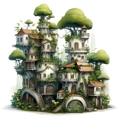 Fairy tale castle in winter. 3D illustration. White background.