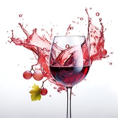 Red wine splashing out of a glass, isolated on white background