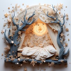 Christmas nativity scene with baby Jesus in the crib, 3d illustration