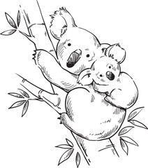 Motherly Embrace: Koalas in the Eucalyptus vector illustration