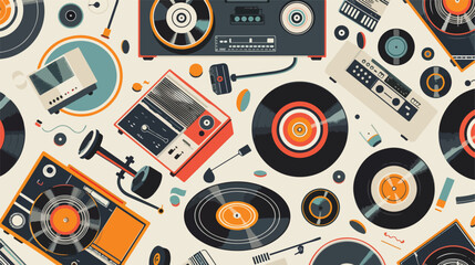 Retro music pattern. Seamless background with old cas