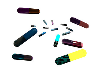 a bunch of 3d colored pills