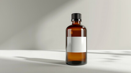 amber glass skin care product mockup with white label on blank bottle