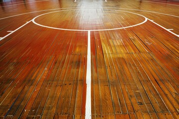 Basketball court floor with blue and white lines. Sports arena concept