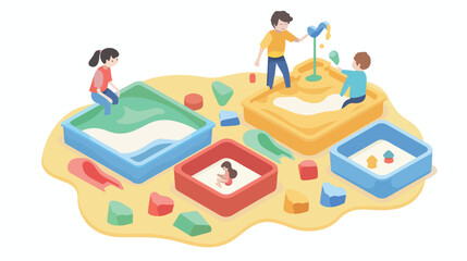 Sandboxes trays or boxes with sand and miniature toy