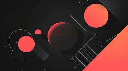 Obraz premium creative fun and cheerful colorful geometric shape triangle circle triangle and line, minimal modern trend design elements color on black abstract background, banner , flyers design, Generative