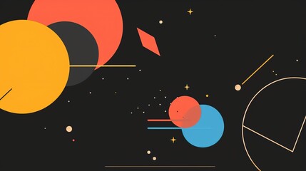 Obraz premium creative colorful geometric shape triangle circle triangle and line, minimal modern trend design elements color on black abstract background, banner , flyers design, Generative
