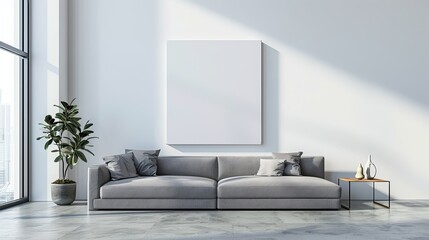 Minimalist couch in a modern living room white board 