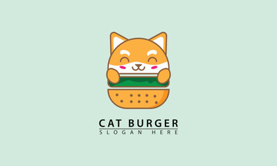 Vector cute cat burger logo icon
