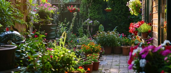 A lush urban home garden