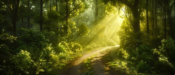 Sun rays through the forest