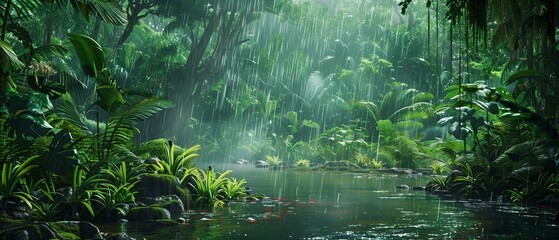 A panoramic view of a Brazilian jungle during the rain
