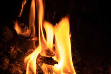 Fire texture on a black background. The fire pattern at night has its own impression.