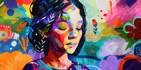 A Vivid Canvas Reflecting a Woman's Struggle with Addiction and Her Path Towards Hope and Reclamation