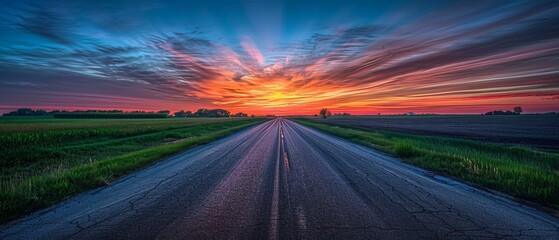 Sunset over the road