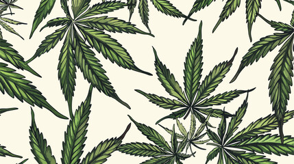 Seamless pattern with cannabis leaves on white background